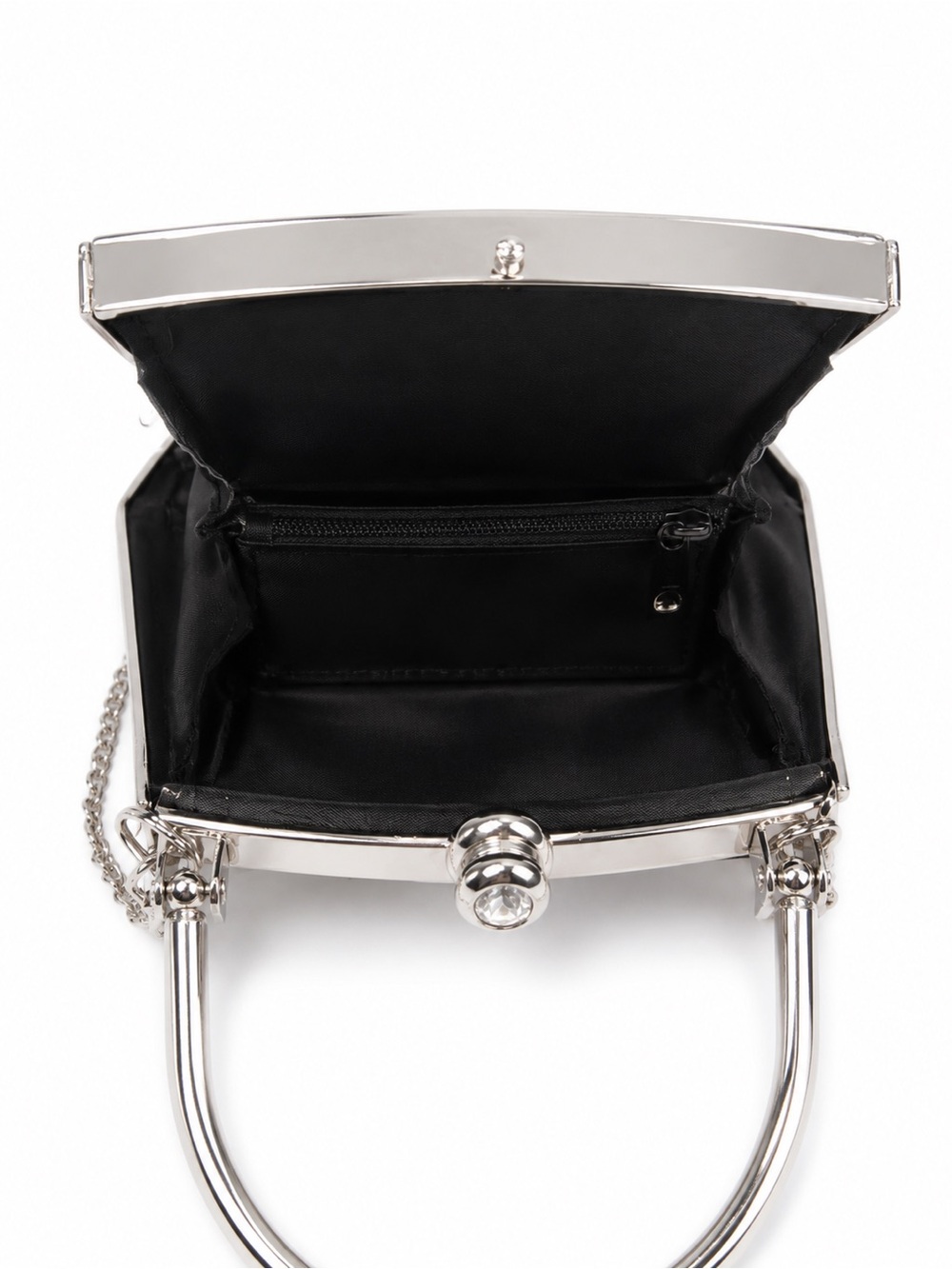 Silver Metallic Evening Bag with Chain Handle – Vintage Style Clutch - Picture 9 of 12